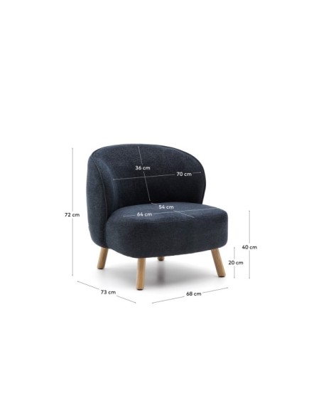Butaca Ulit de chenilla gris azulado y patas de madera maciza de haya acabado natural - Kave Home