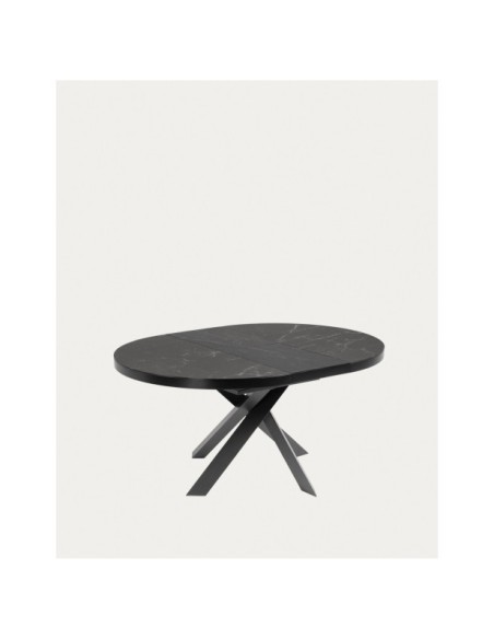 Mesa extensible redonda Vashti Ø 120 (160) cm porcelánico de acero acabado negro - Kave Home
