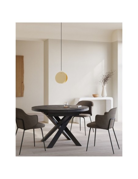 Mesa extensible redonda Vashti Ø 120 (160) cm porcelánico de acero acabado negro - Kave Home