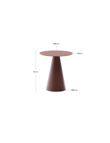 Mesa auxiliar Wilshire vidrio templado glaseado y acero acabado pintado terracota mate Ø50cm - Kave Home