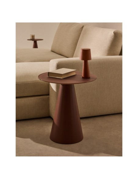 Mesa auxiliar Wilshire vidrio templado glaseado y acero acabado pintado terracota mate Ø50cm - Kave Home