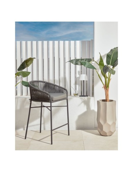 Taburete Yanet de cuerda negra y acero galvanizado altura 65 cm - Kave Home