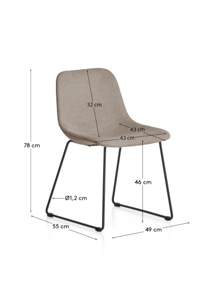 Silla Zahara de chenilla marrón y patas de acero con acabado negro FSC 100% - Kave Home