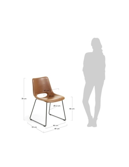 Silla Zahara poliuretano marrón y patas de acero acabado negro FSC 100% - Kave Home