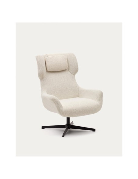 Butaca giratoria con brazos Zalina de borreguito blanco y acero con acabado negro FSC 100% - Kave Home