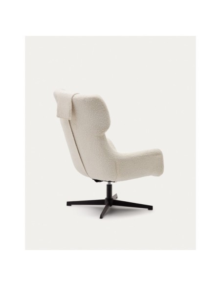Butaca giratoria con brazos Zalina de borreguito blanco y acero con acabado negro FSC 100% - Kave Home