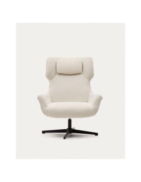 Butaca giratoria con brazos Zalina de borreguito blanco y acero con acabado negro FSC 100% - Kave Home