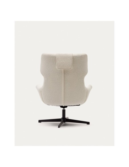 Butaca giratoria con brazos Zalina de borreguito blanco y acero con acabado negro FSC 100% - Kave Home