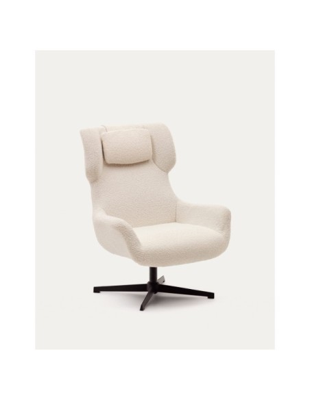 Butaca giratoria con brazos Zalina de borreguito blanco y acero con acabado negro FSC 100% - Kave Home