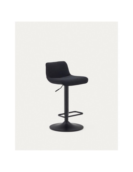 Taburete Zenda de chenilla negro y acero negro mate 81-102 cm FSC 100% - Kave Home