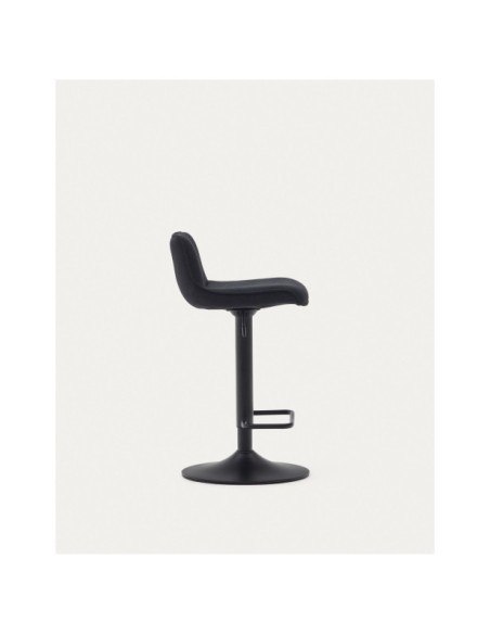 Taburete Zenda de chenilla negro y acero negro mate 81-102 cm FSC 100% - Kave Home