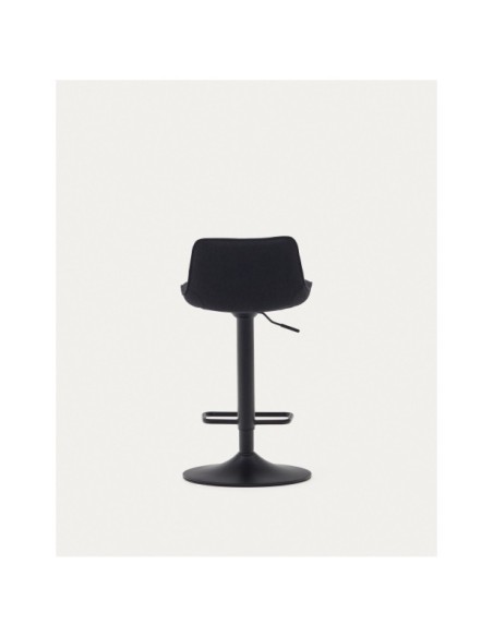 Taburete Zenda de chenilla negro y acero negro mate 81-102 cm FSC 100% - Kave Home