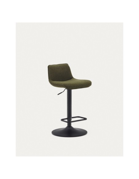 Taburete Zenda de chenilla verde oscuro y acero negro mate altura 81-102 cm FSC 100% - Kave Home