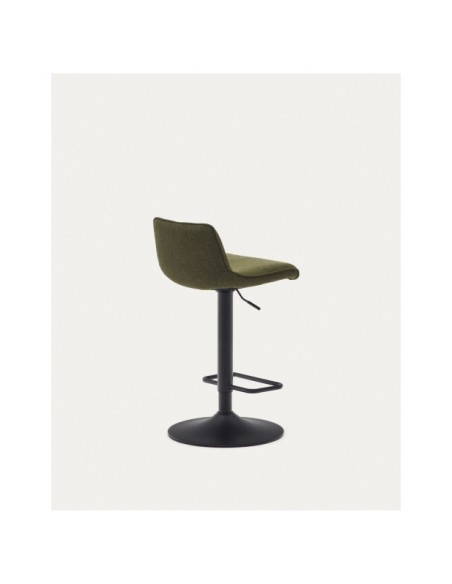 Taburete Zenda de chenilla verde oscuro y acero negro mate altura 81-102 cm FSC 100% - Kave Home