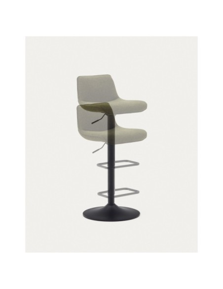 Taburete Zenda de chenilla verde oscuro y acero negro mate altura 81-102 cm FSC 100% - Kave Home