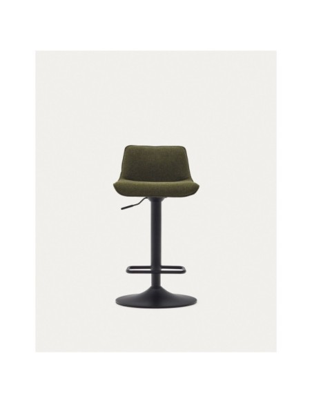 Taburete Zenda de chenilla verde oscuro y acero negro mate altura 81-102 cm FSC 100% - Kave Home