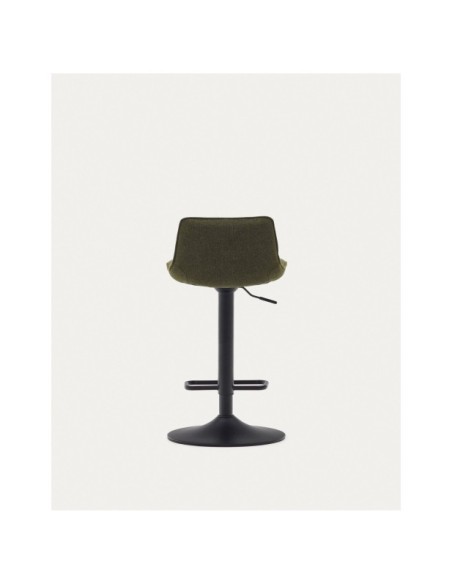 Taburete Zenda de chenilla verde oscuro y acero negro mate altura 81-102 cm FSC 100% - Kave Home