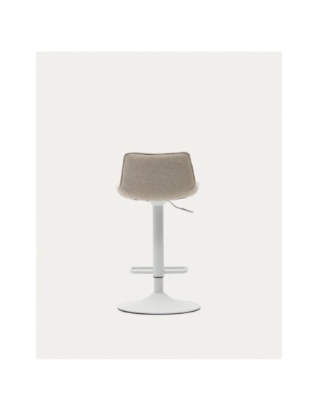 Taburete Zenda de chenilla beige y acero blanco mate 81-102 cm FSC 100% - Kave Home
