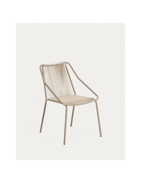 Silla apilable de exterior Zivia de cuerda crudo y acero galvanizado topo - Kave Home