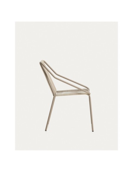 Silla apilable de exterior Zivia de cuerda crudo y acero galvanizado topo - Kave Home