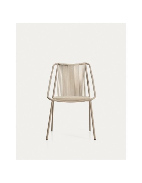 Silla apilable de exterior Zivia de cuerda crudo y acero galvanizado topo - Kave Home