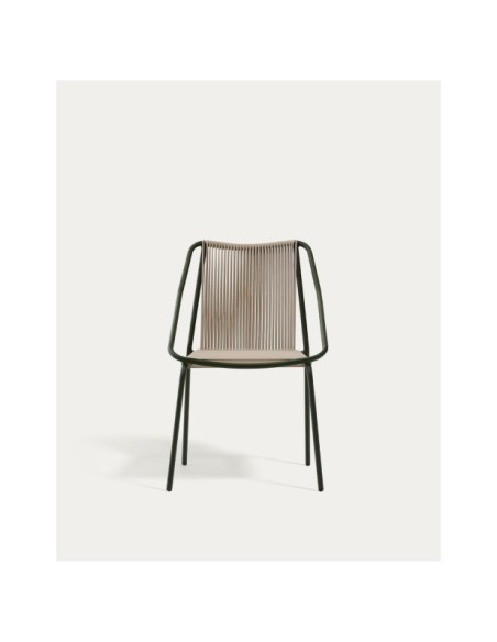 Silla apilable de exterior Zivia de cuerda crudo y acero galvanizado verde - Kave Home
