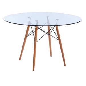 Mesa Eames redonda 100cm Cristal transparente, mesa de diseño ideal para oficina, comedor y espacios originales y diferentes