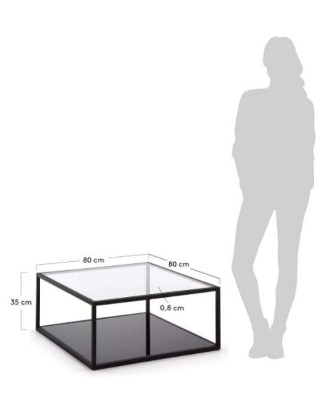 Mesa Blackhill 80x80cm negra, de centro en Cristal- Kave Home, Vackart