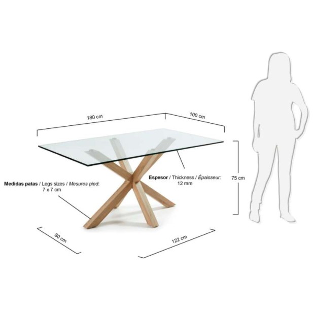 Mesa de Comedor ARGO 180x100cm, Cristal, C430C07 - Kave Home, Vackart Mesa de Comedor ARGO 180x100cm, Cristal, C430C07 - Kave Home, Vackart