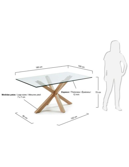 Mesa de Comedor ARGO 180x100cm, Cristal, C430C07 - Kave Home, Vackart