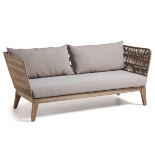 Sofá Belleny 3 plazas 176 cm - Kave Home, Vackart. Sofá 3 plazas acacia patina blanca cuerda beige. Sofá de diseño en Vackart. C838R33 