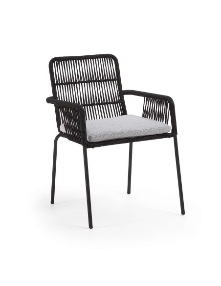 Silla TAMES brazos metal negro cuerda negra