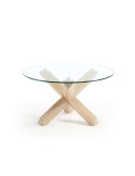 Mesa LOTUS Ø65 cm de centro redonda, cristal patas madera. Kave home