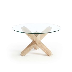 Mesa LOTUS Ø 65 cm centro redonda, cristal patas madera