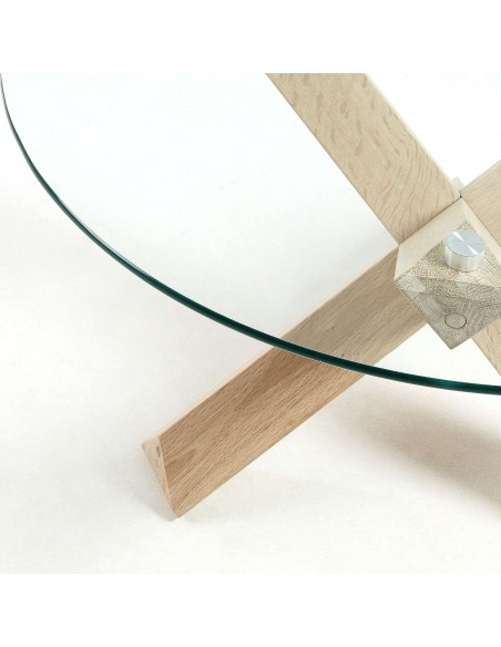 Mesa LOTUS Ø 65 cm centro redonda, cristal patas madera