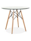 Mesa Wood 80cm Redonda Cristal Transparente
