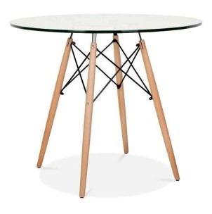 Mesa Wood 80cm Redonda Cristal Transparente. Mesa de diseño eames