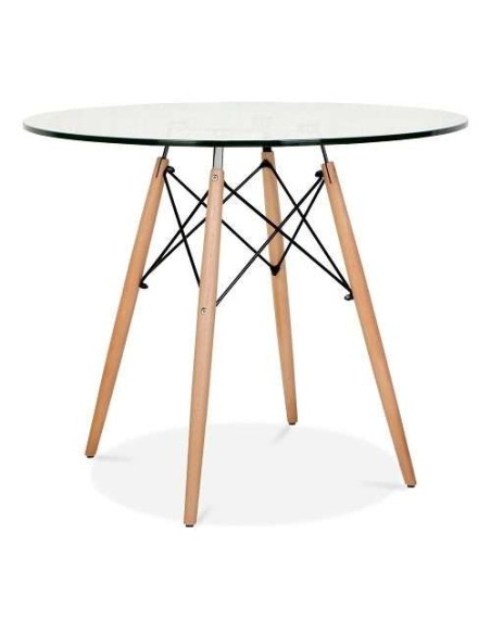 Mesa Wood 80cm Redonda Cristal Transparente