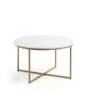 Mesa SFERA Ø80 centro metal dorado mármol blanco - Kave home