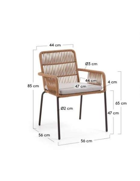 Silla TAMES brazos metal marrón cuerda beige