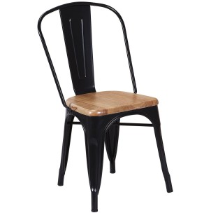 Silla Tolix Vintage Madera Negro Inspiración Jean Pauchard