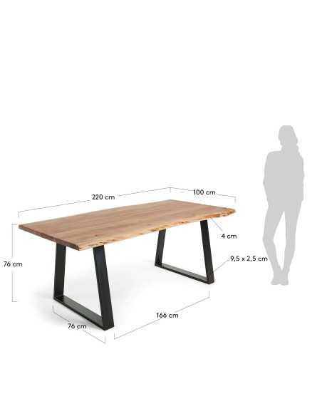 Mesa ALAIA 220x100 cm, Acacia Natural / Metal Negro - Kave Home. Vackart