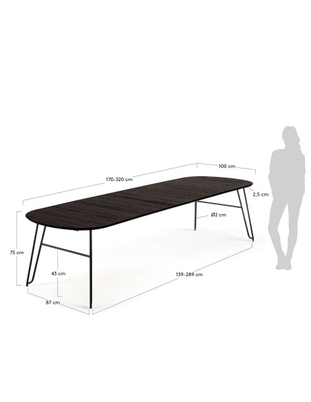 Mesa Extensible MILIAN 170 (320) x 100 cm - Kave Home. Vackart
