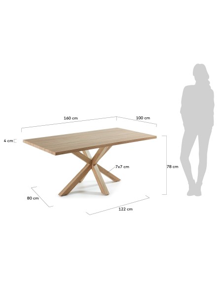 Mesa NEW ARGO 160 cm, Melamina Natural / Acero Efecto Madera - Kave Home, Vackart