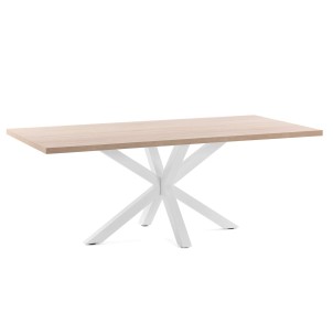 Mesa NEW ARGO 160 cm, Melamina Natural / Acero Blanco - Kave Home. Las modernas y exclusivas mesas de diseño de Kave Home en Vackart, tu tienda de diseño.
