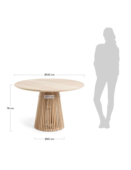 Mesa JEANETTE Ø120 cm, de comedor, madera natural - Kave Home. Vackart