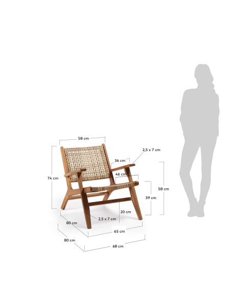 Sillón GRIGNOON, Acacia Natural y Mimbre - Kave Home. Vackart