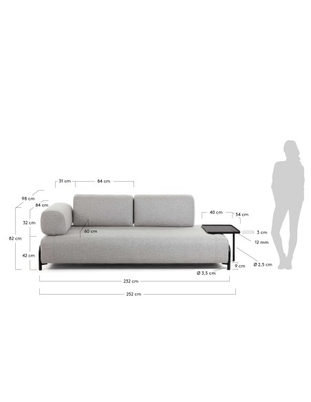 Sofá COMPO 3 Plazas, Beige con Bandeja Grande - Kave Home. Vackart