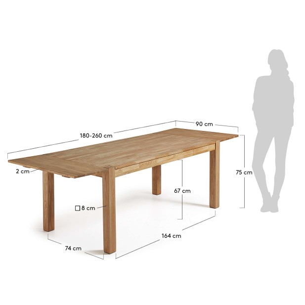 Mesa extensible ISBEL 180(260)x90 cm de Comedor, Roble Natural - Kave Home. Vackart