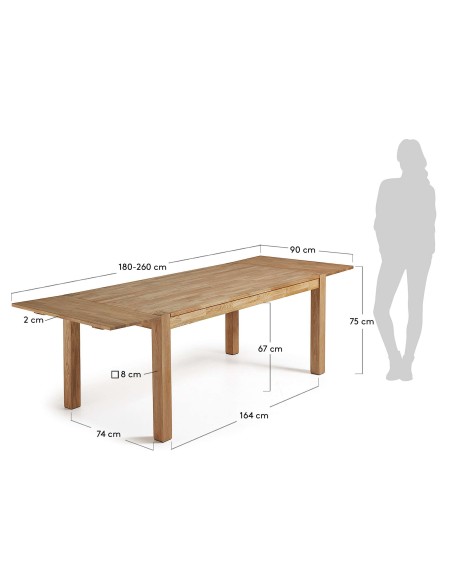 Mesa extensible ISBEL 180(260)x90 cm de Comedor, Roble Natural - Kave Home. Vackart